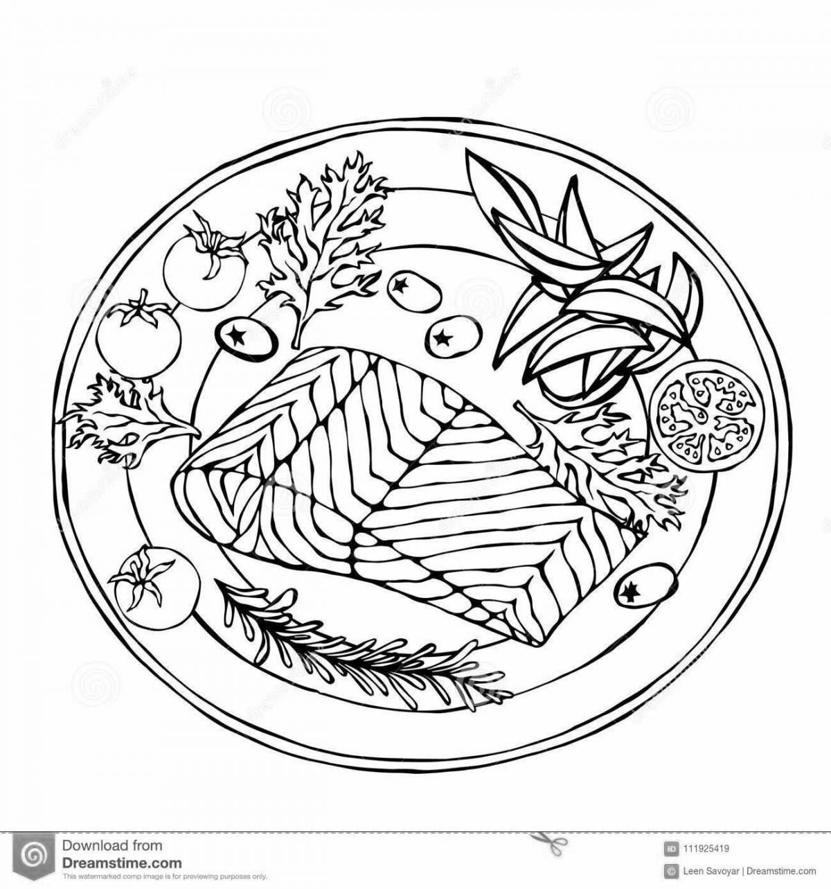 Animated fried fish coloring page