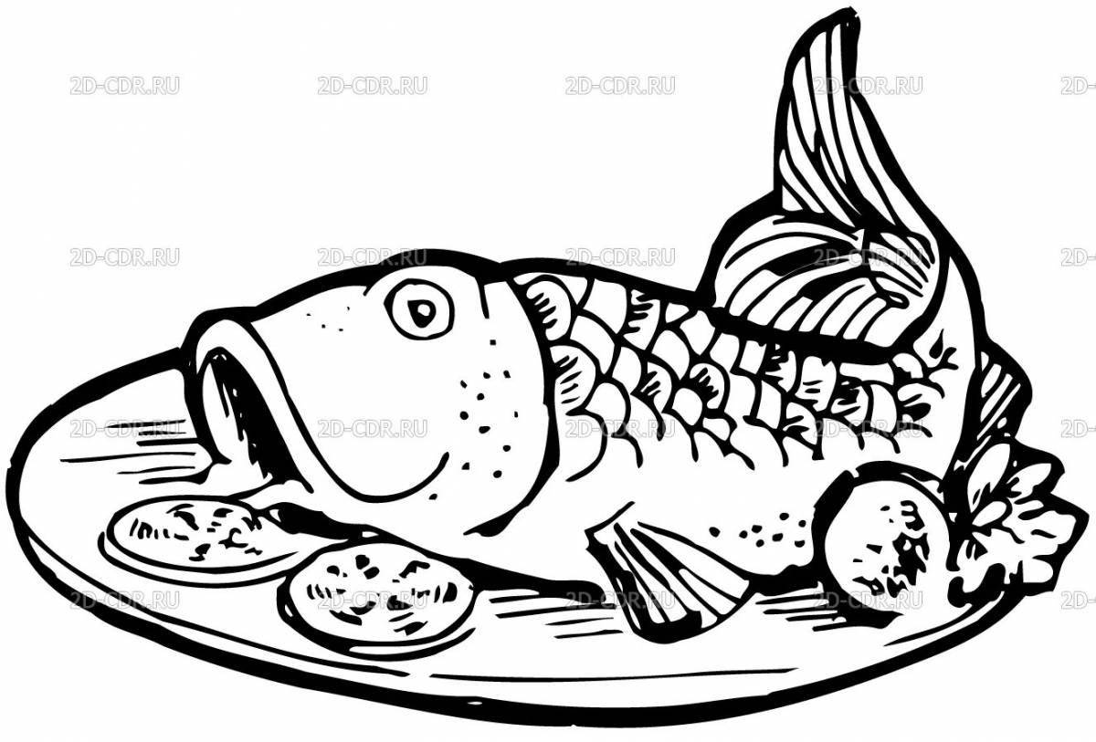 Exciting fried fish coloring page