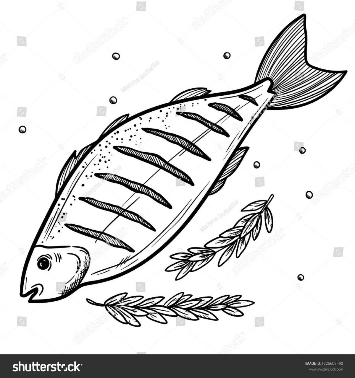Очаровательная страница раскраски жареной рыбы