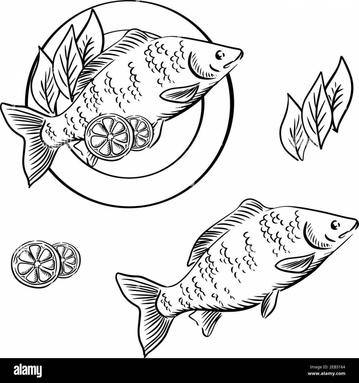 Charming fried fish coloring page