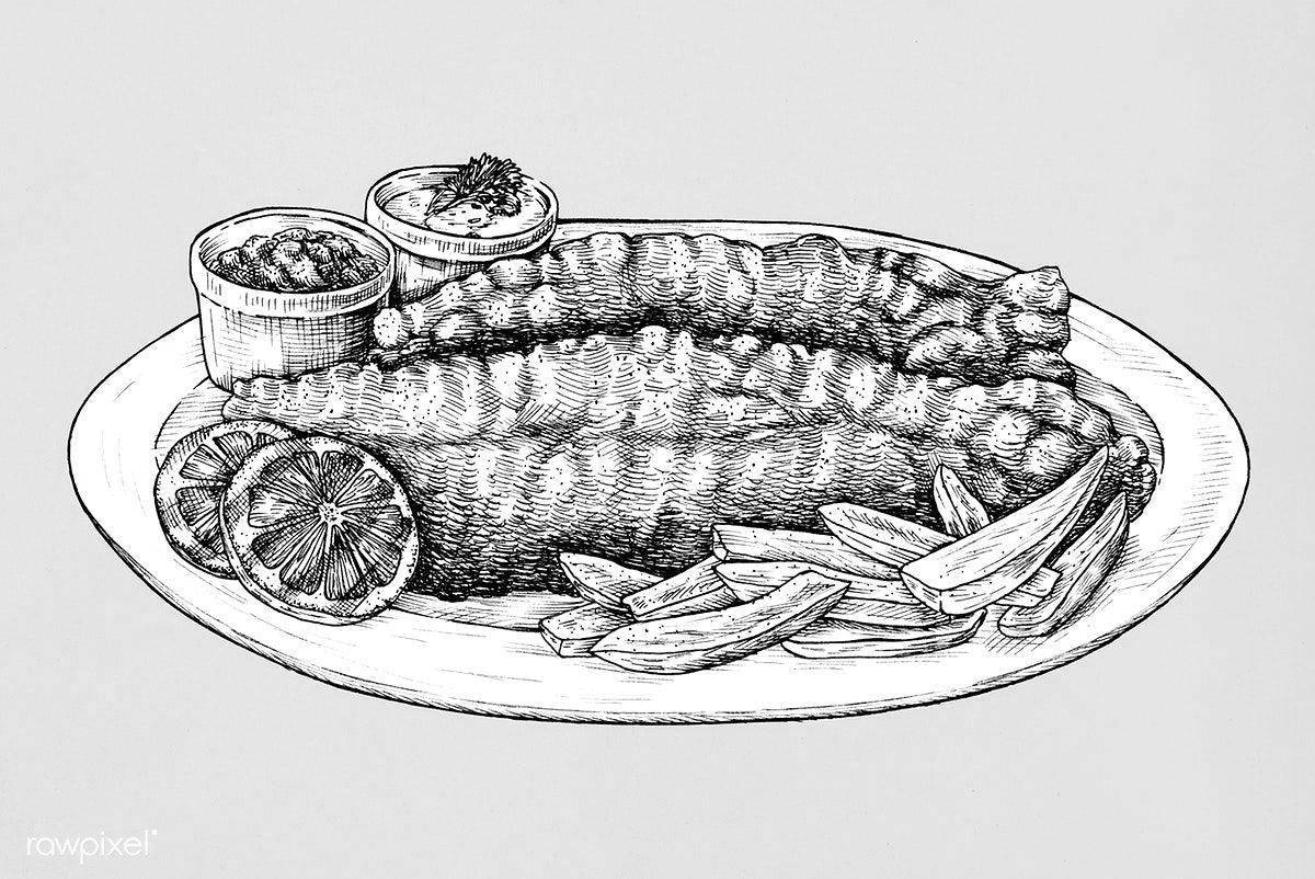 Delicious fried fish coloring page