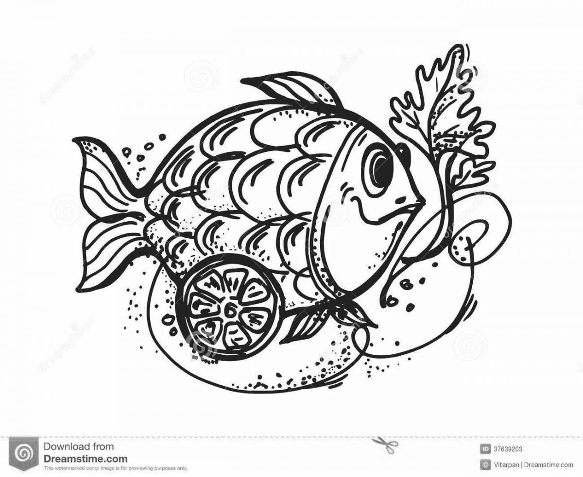Потрясающая страница раскраски жареной рыбы