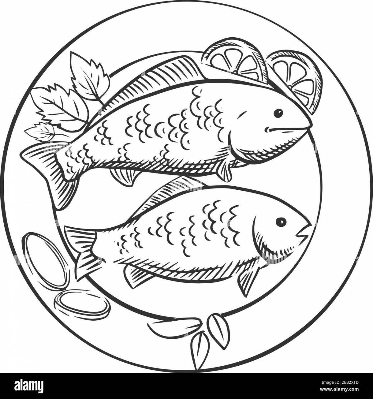 Великолепная страница раскраски жареной рыбы
