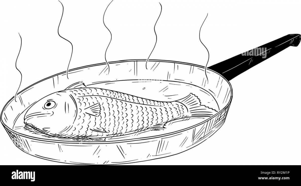 Impressive fried fish coloring page