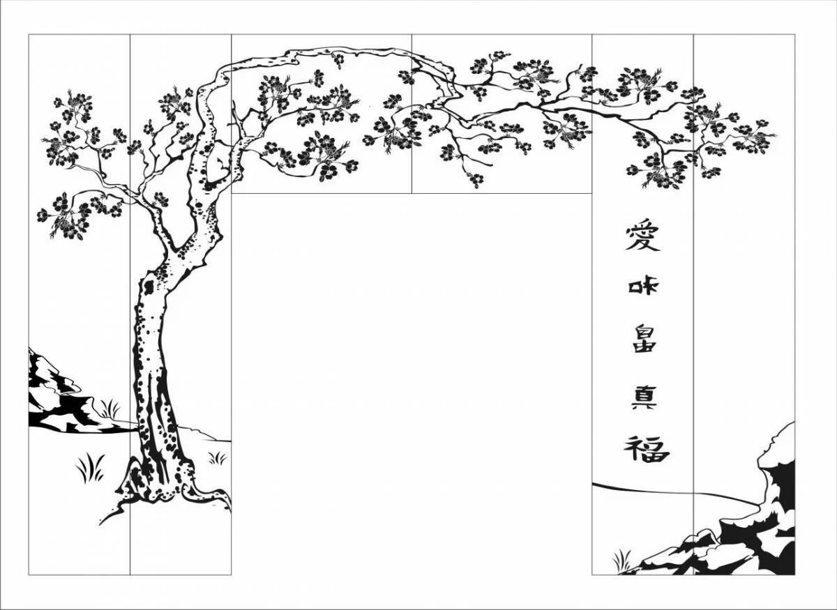 Великолепная страница раскраски японского дерева