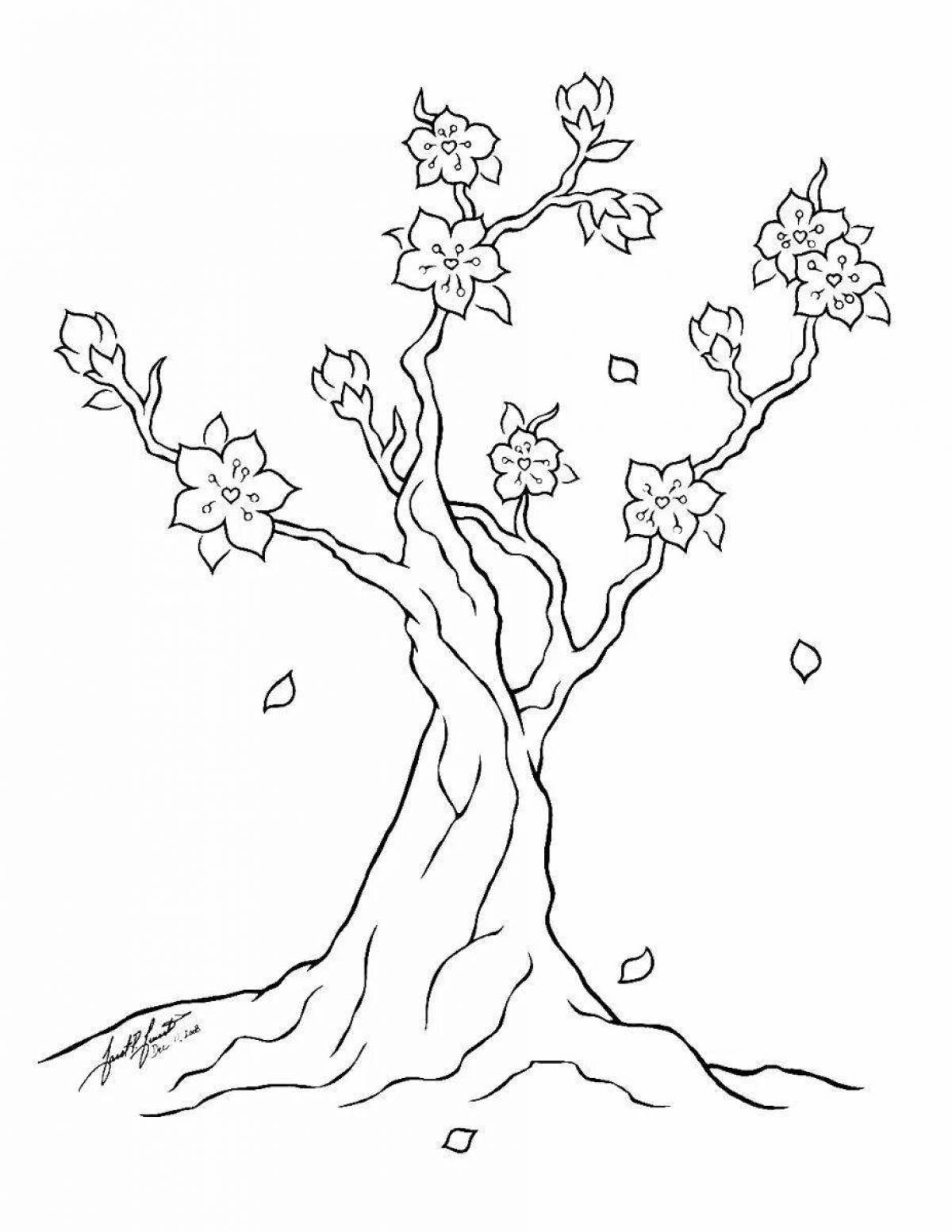 Beautiful japanese tree coloring page