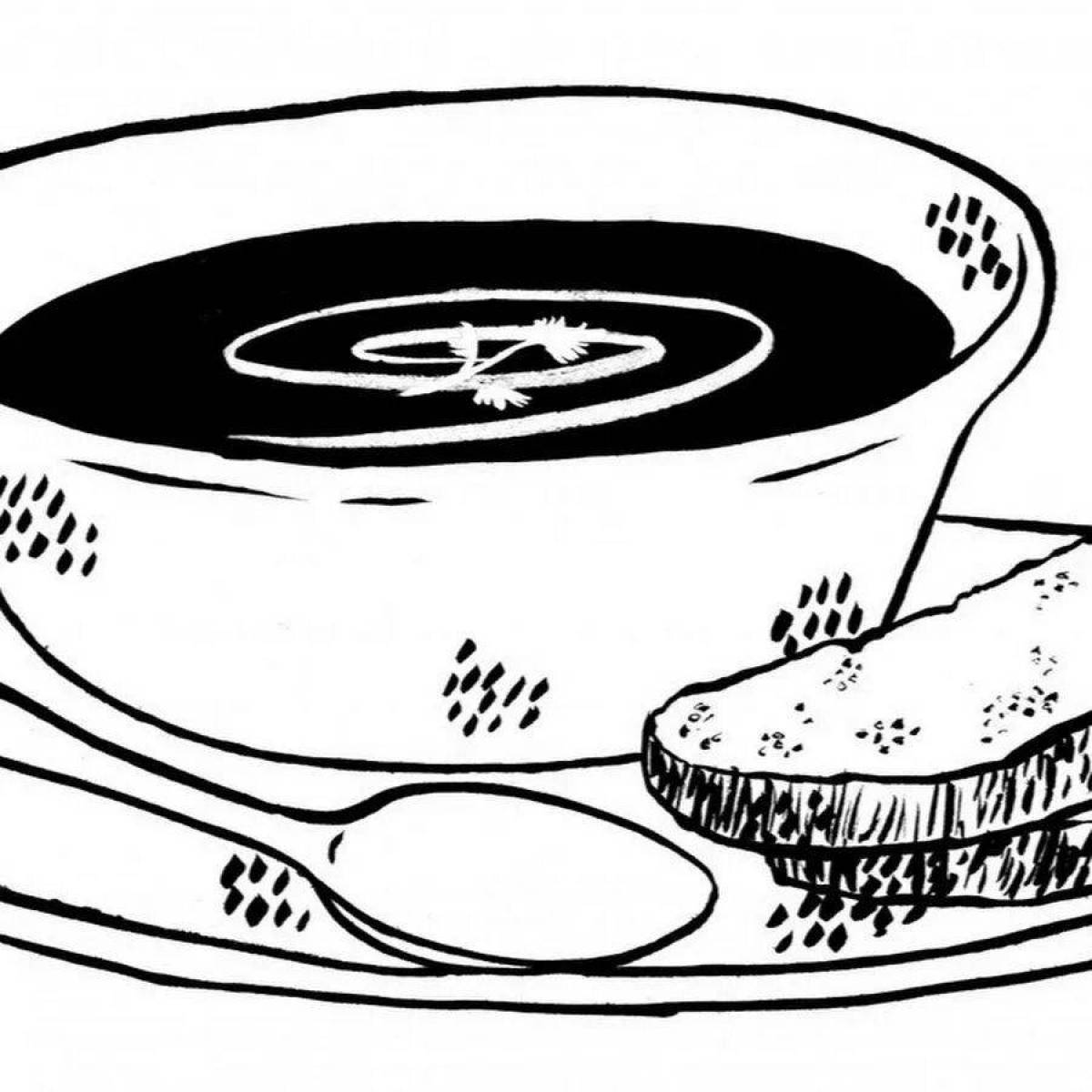 Coloring page festive soup plate