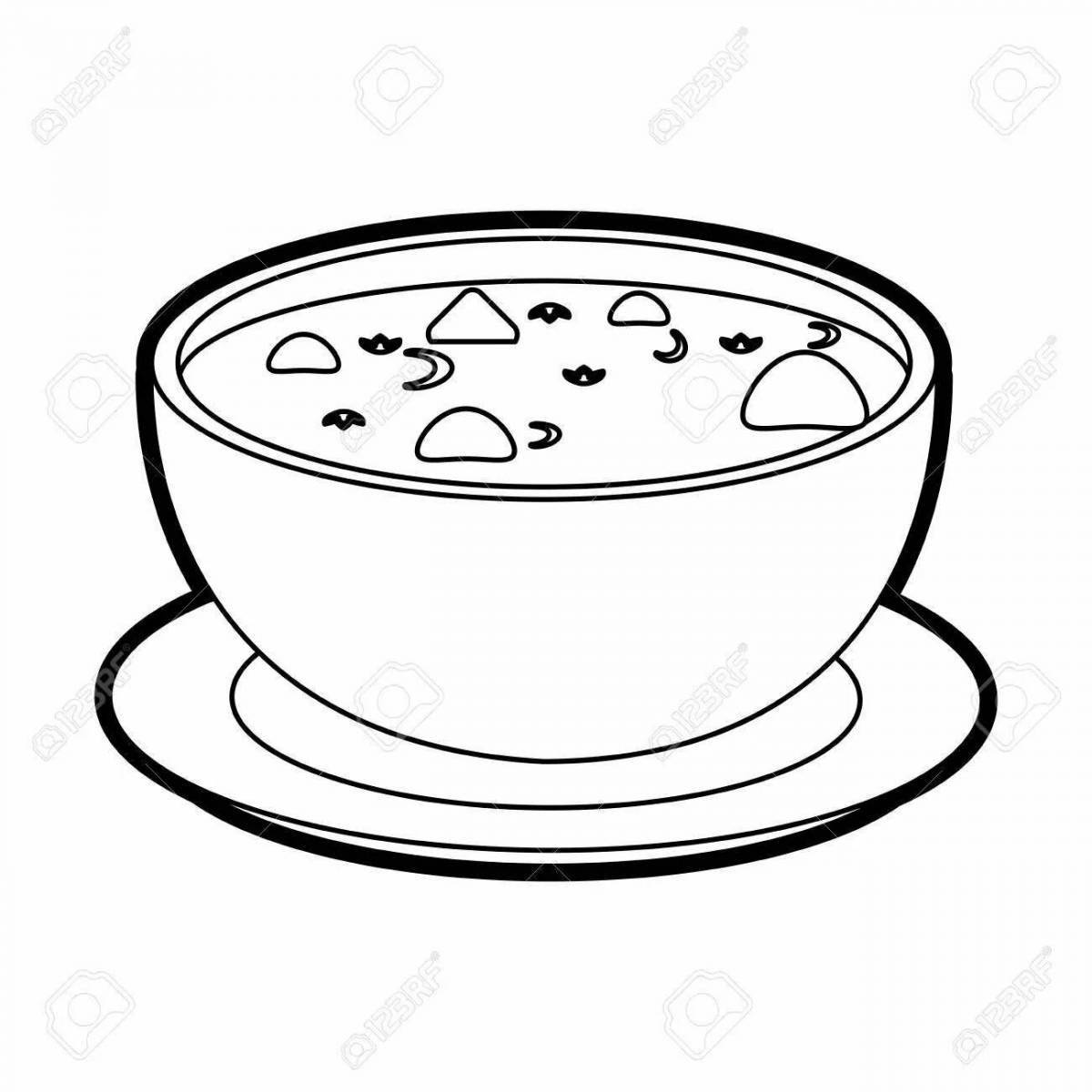 Веселая страница раскраски суповой тарелки