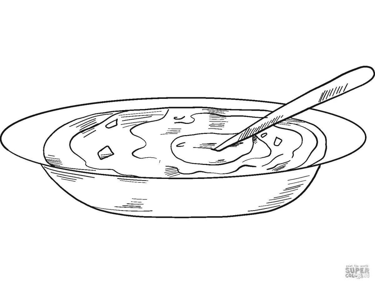 Delicious soup plate coloring page