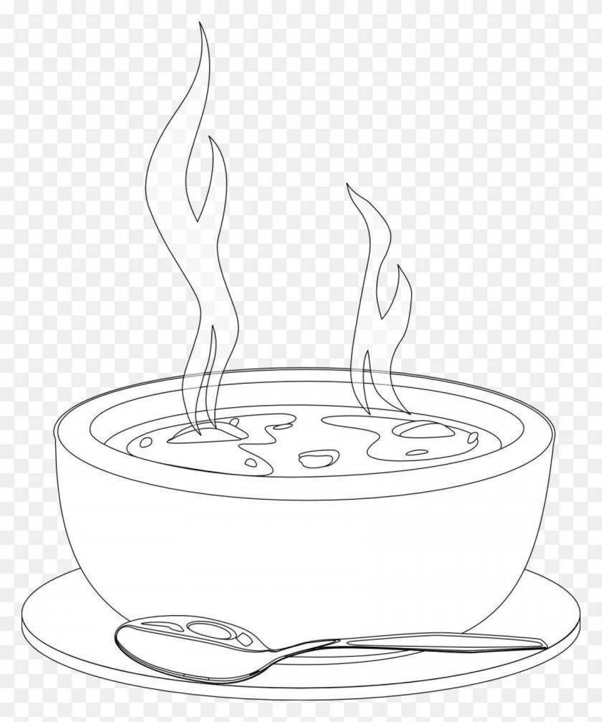 Очаровательная страница раскраски суповой тарелки