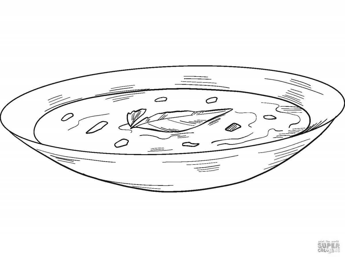 Уникальная страница раскраски суповой тарелки