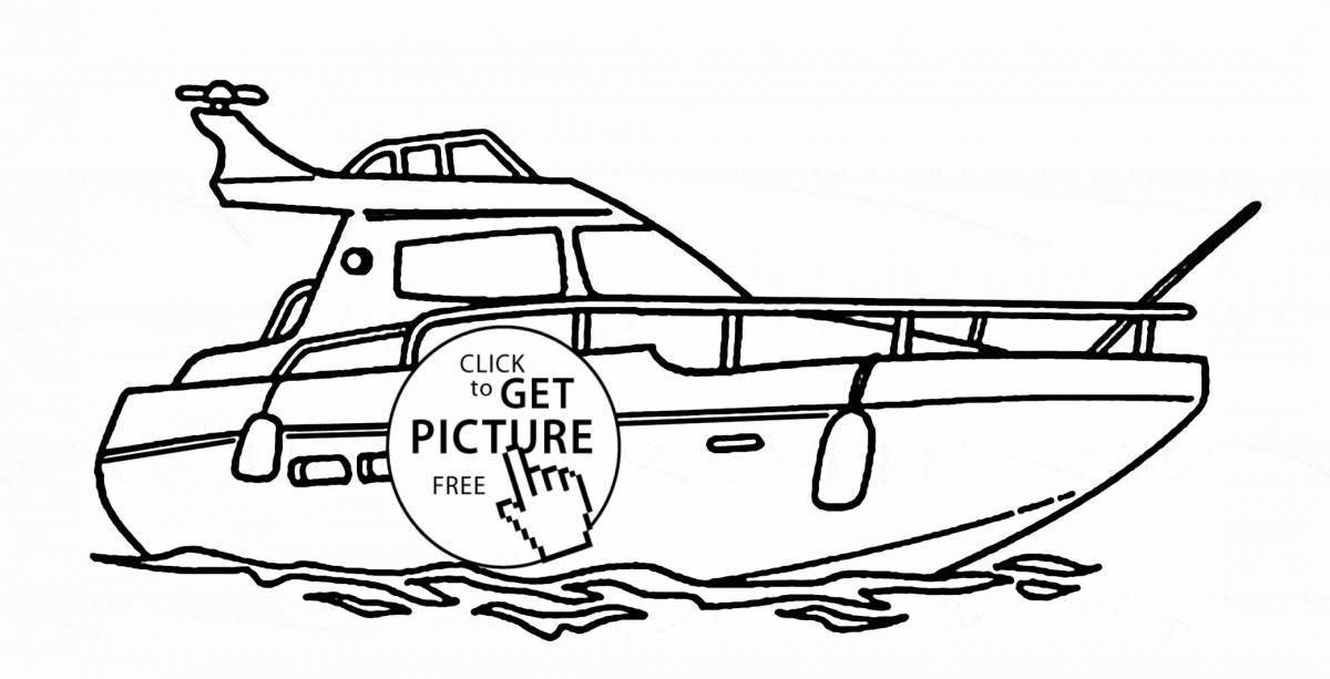 Brightly colored police boat coloring page