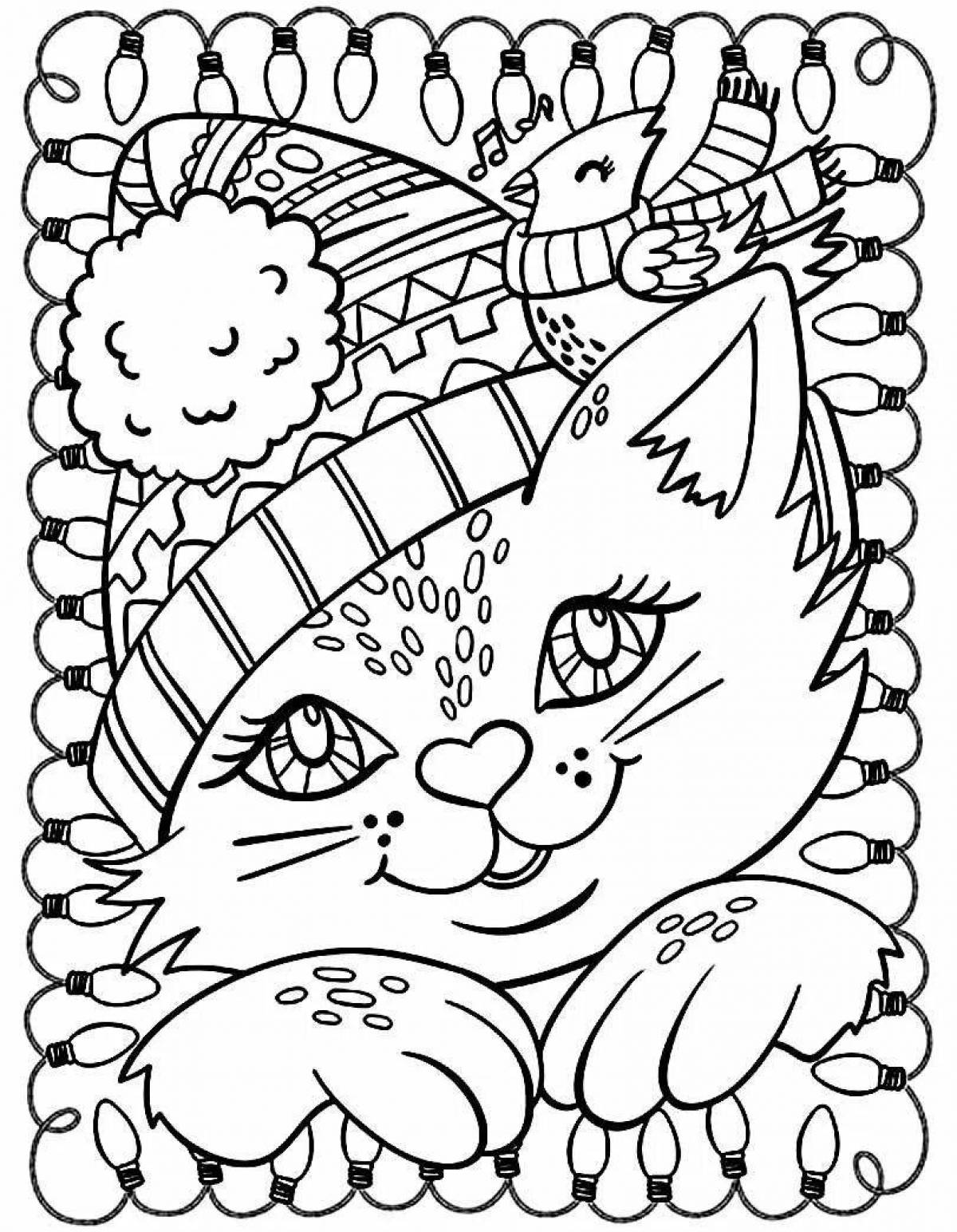 Happy year of the cat coloring pages