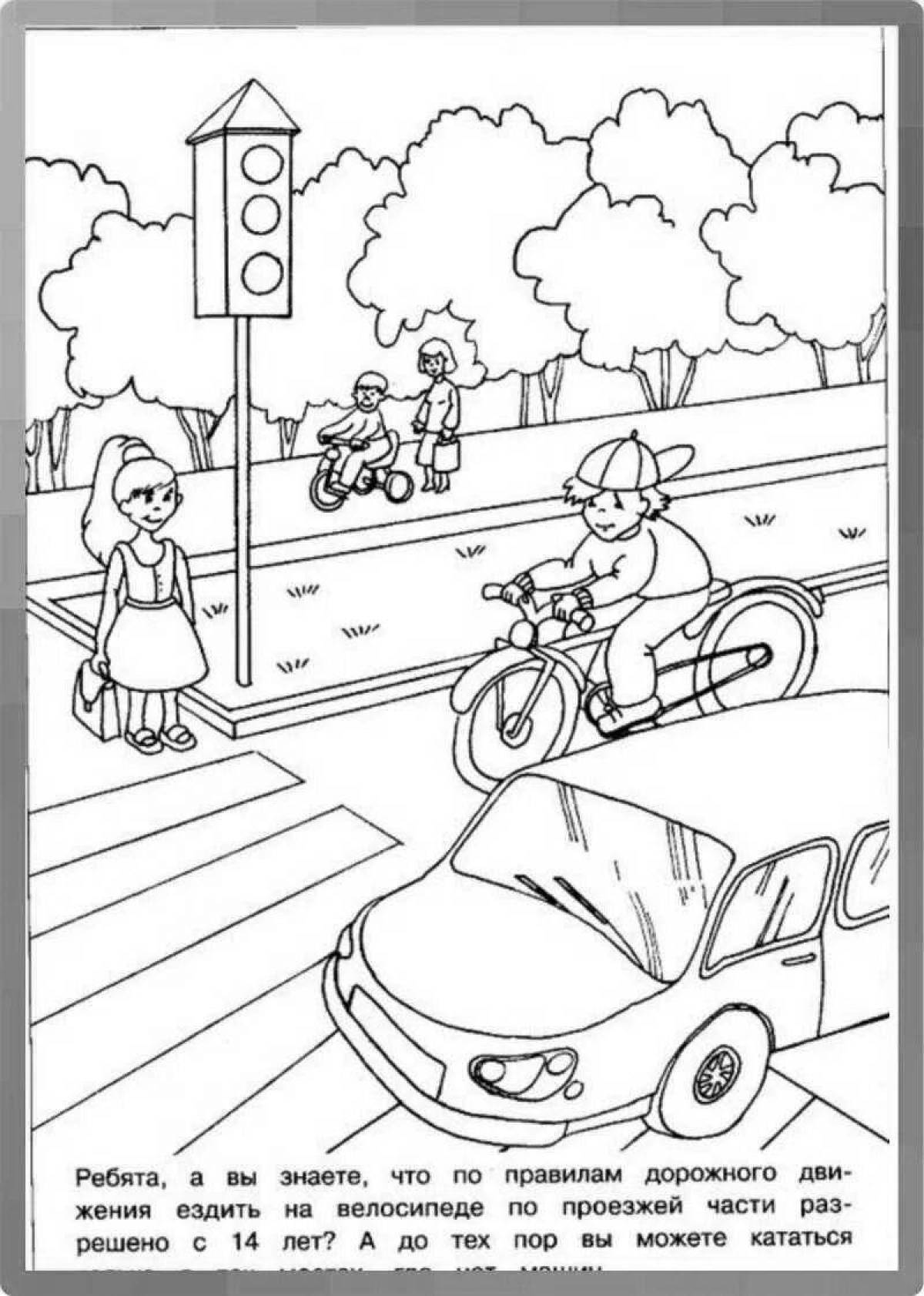 Playful safety road coloring page