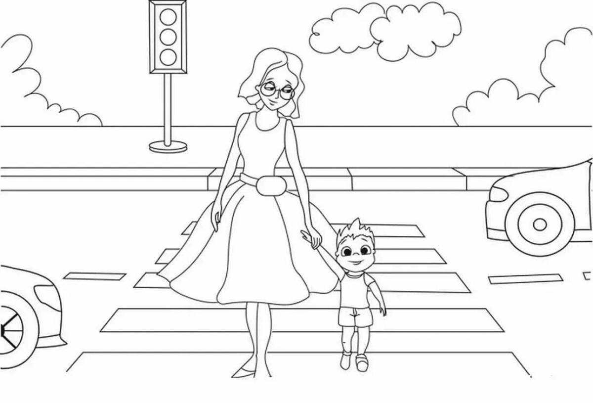 Creative safety road coloring page