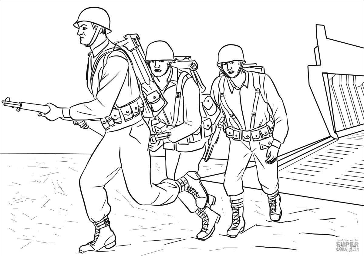 Раскраска Солдат военные армия для детей мальчиков распечатать бесплатно или скачать