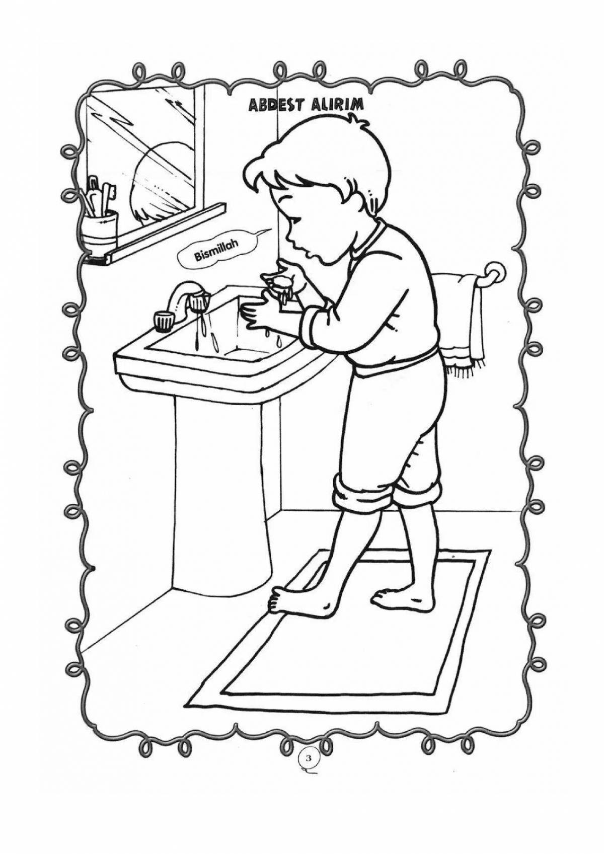 I am washing my face coloring page animated