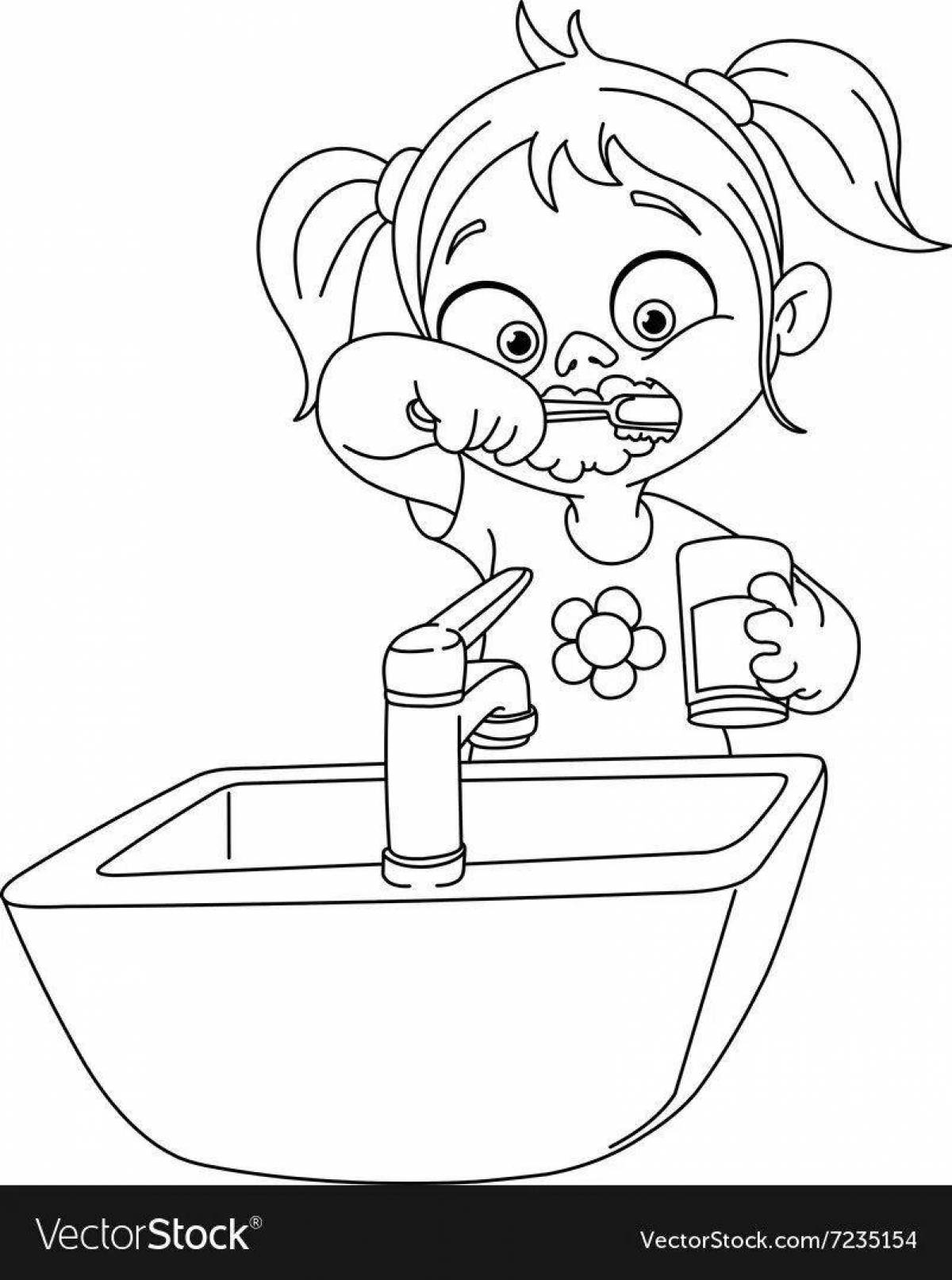 Adorable I wash my face coloring page