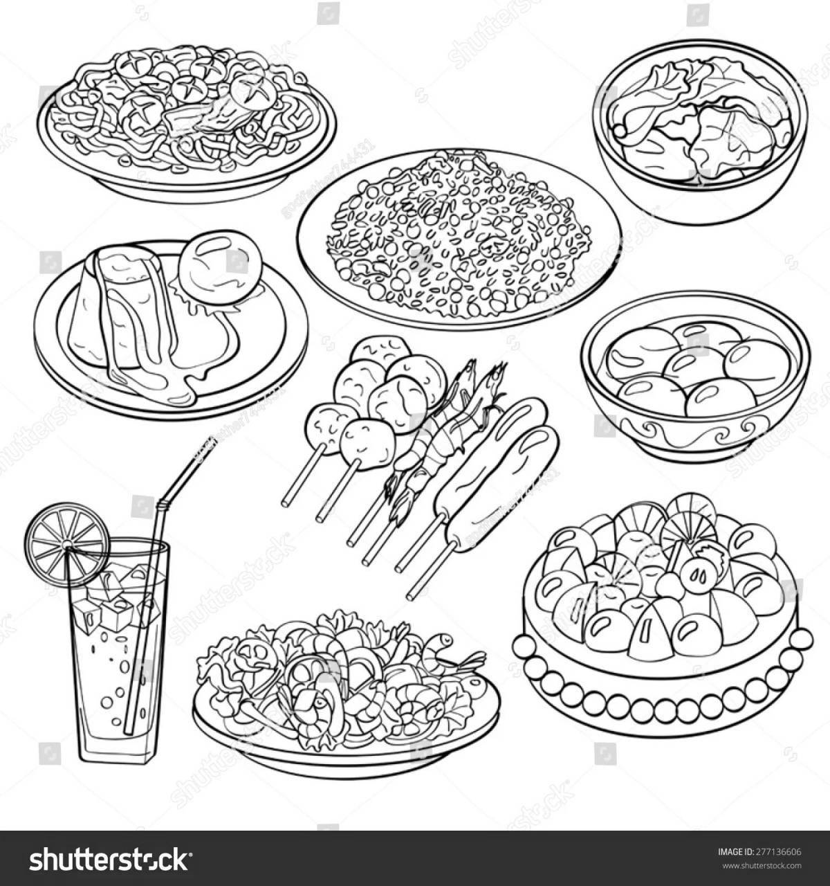 Nutritious national dishes coloring page