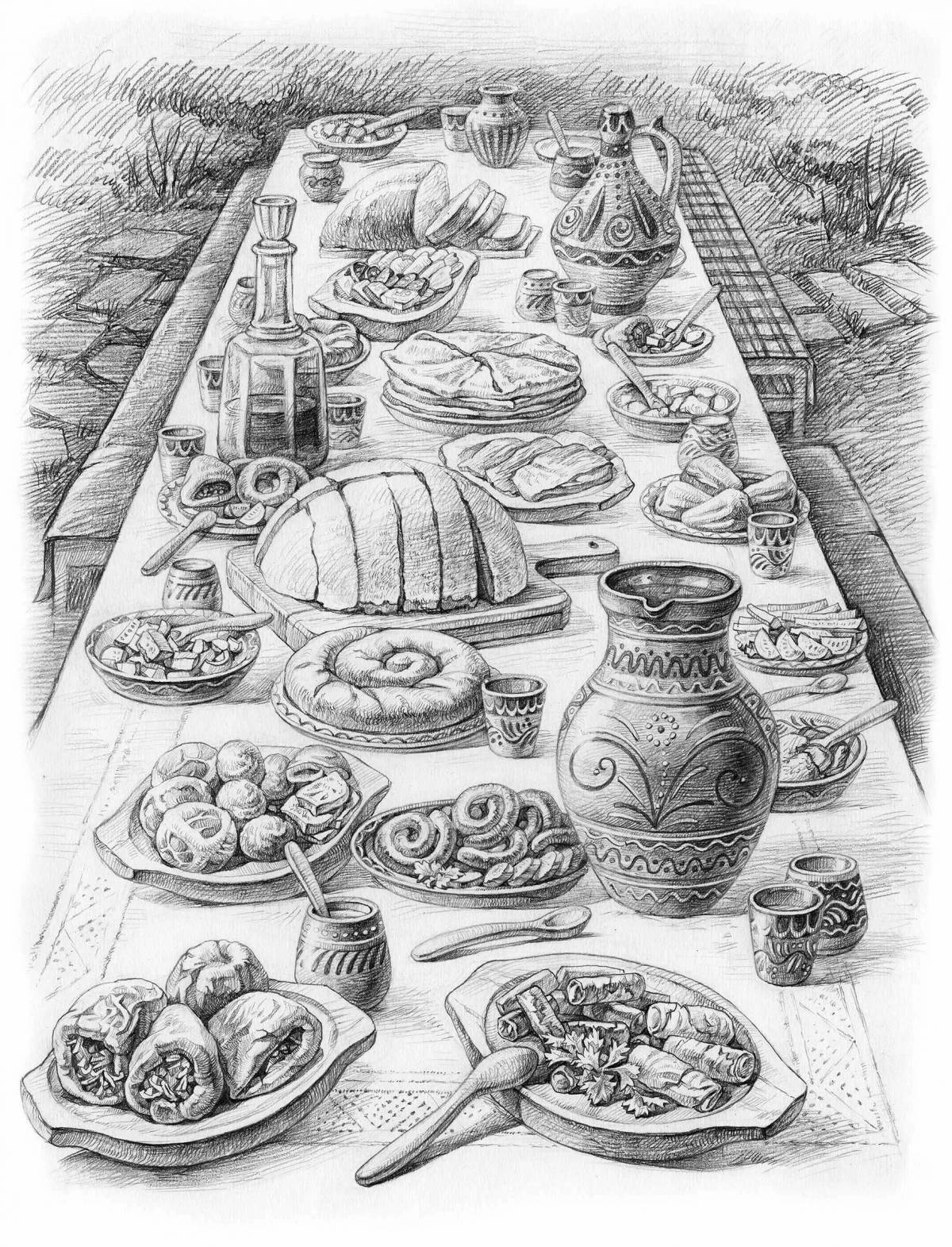 Coloring book hearty national dishes