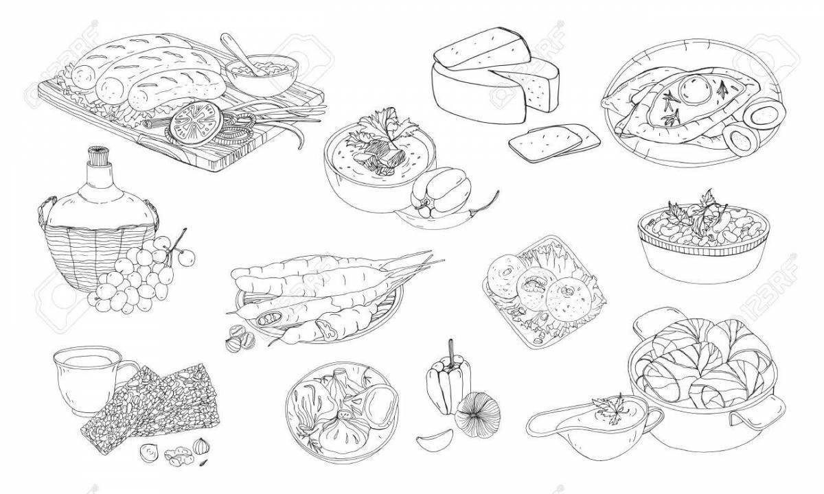 Coloring page invitation of national dishes