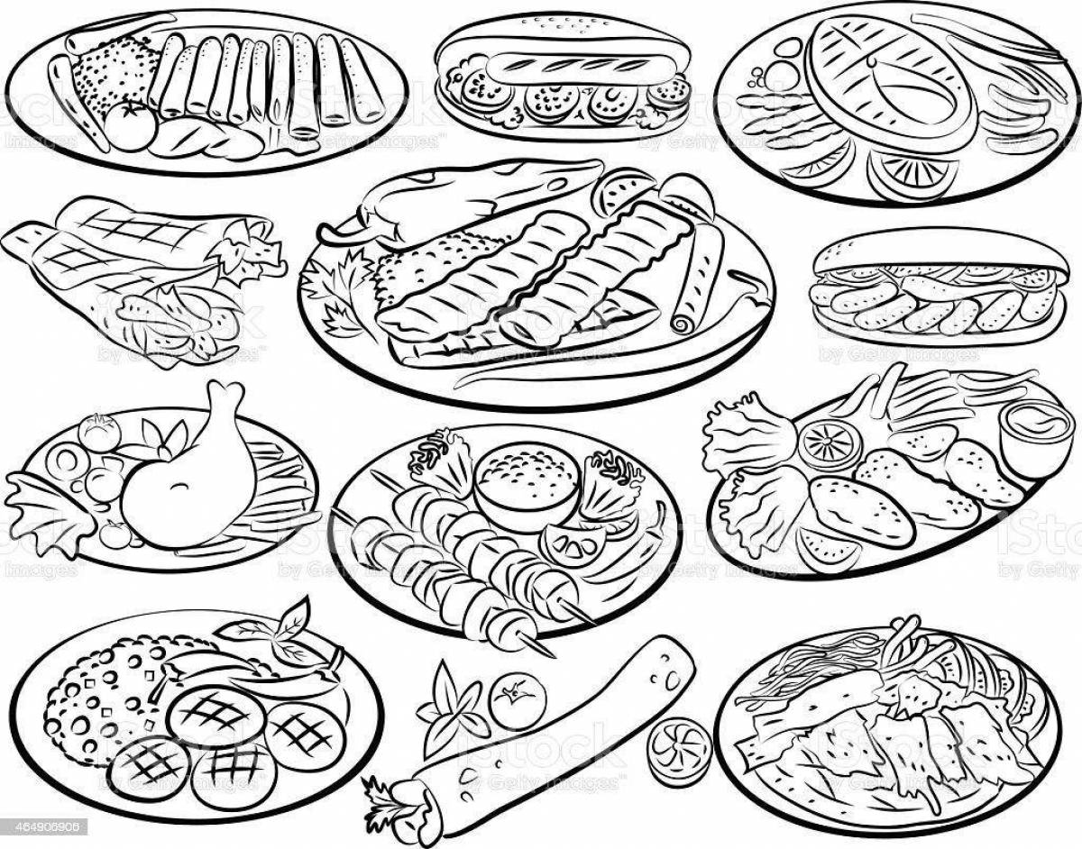 Coloring page unusual national dishes