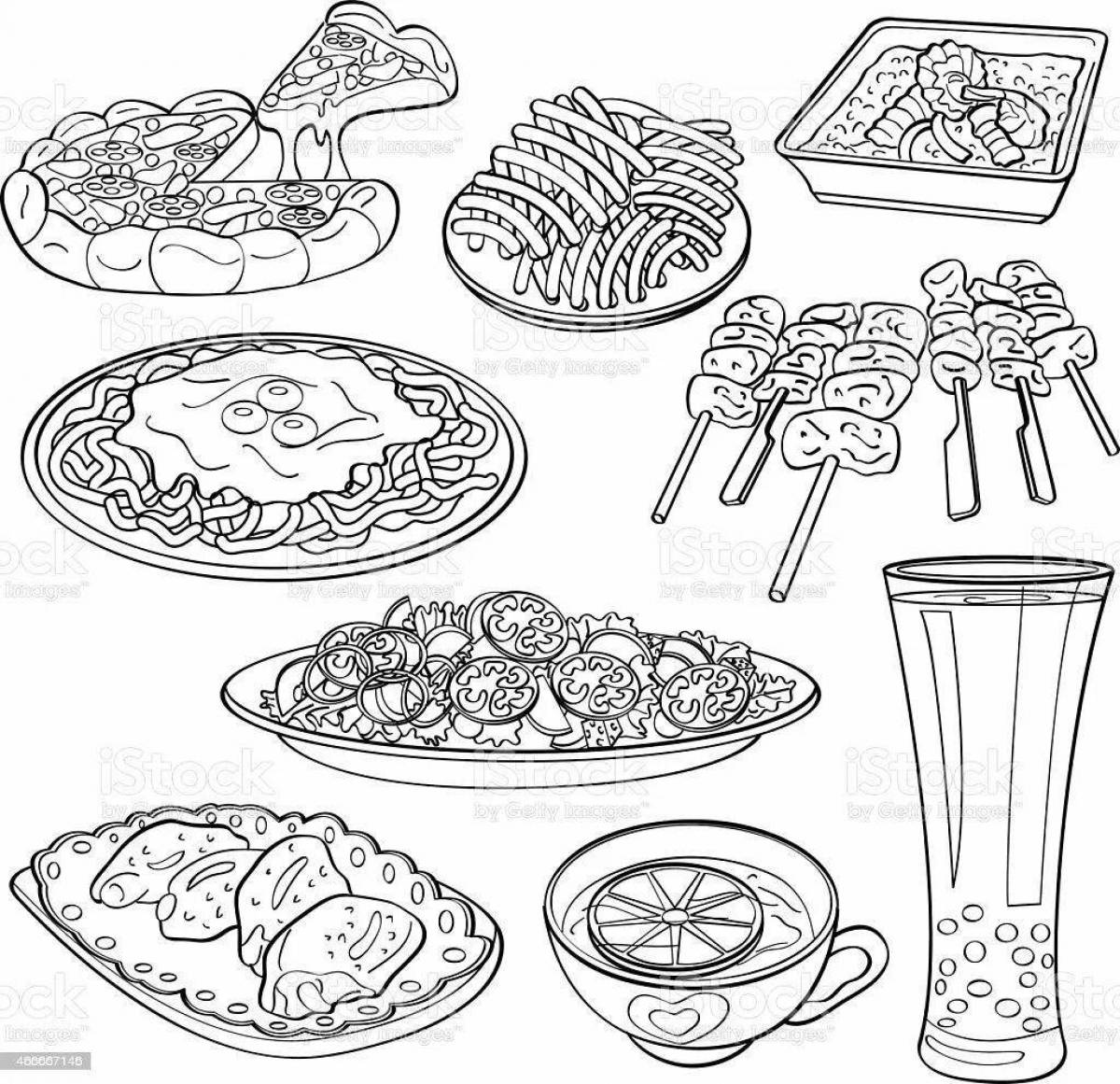 Coloring book luxury national dishes