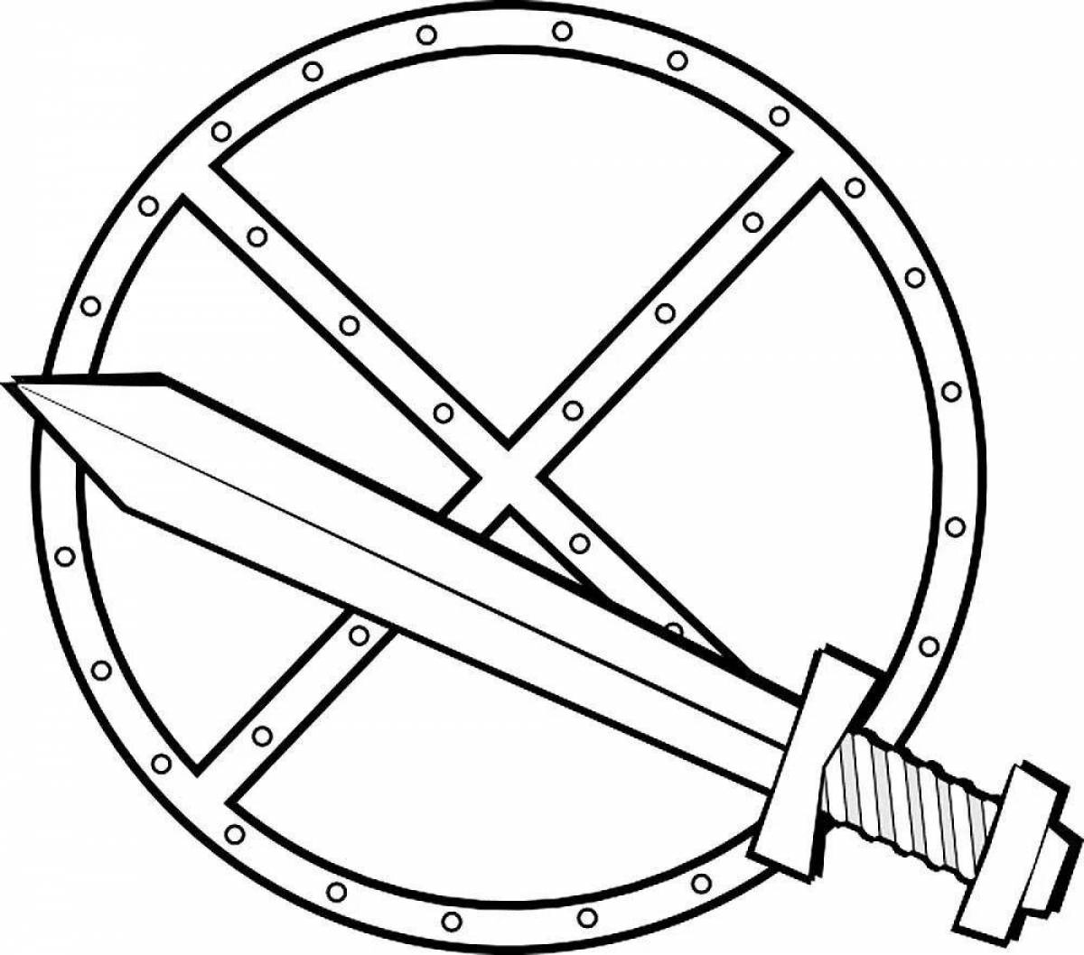 Greatly painted shield of the hero coloring book