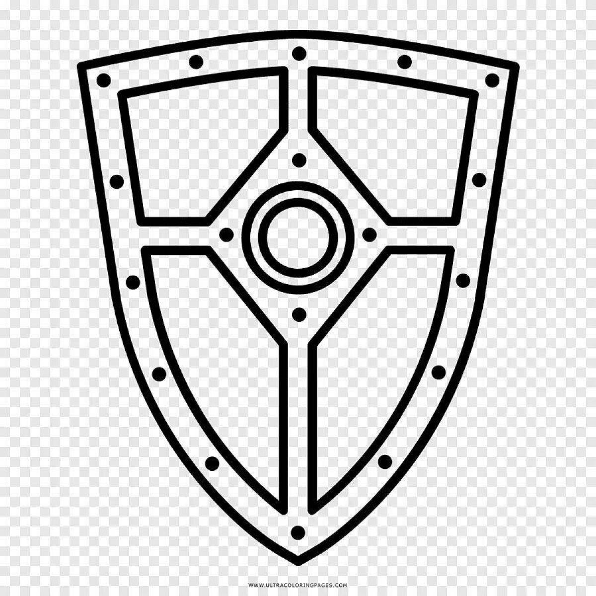 Colorfully detailed coloring book hero's shield
