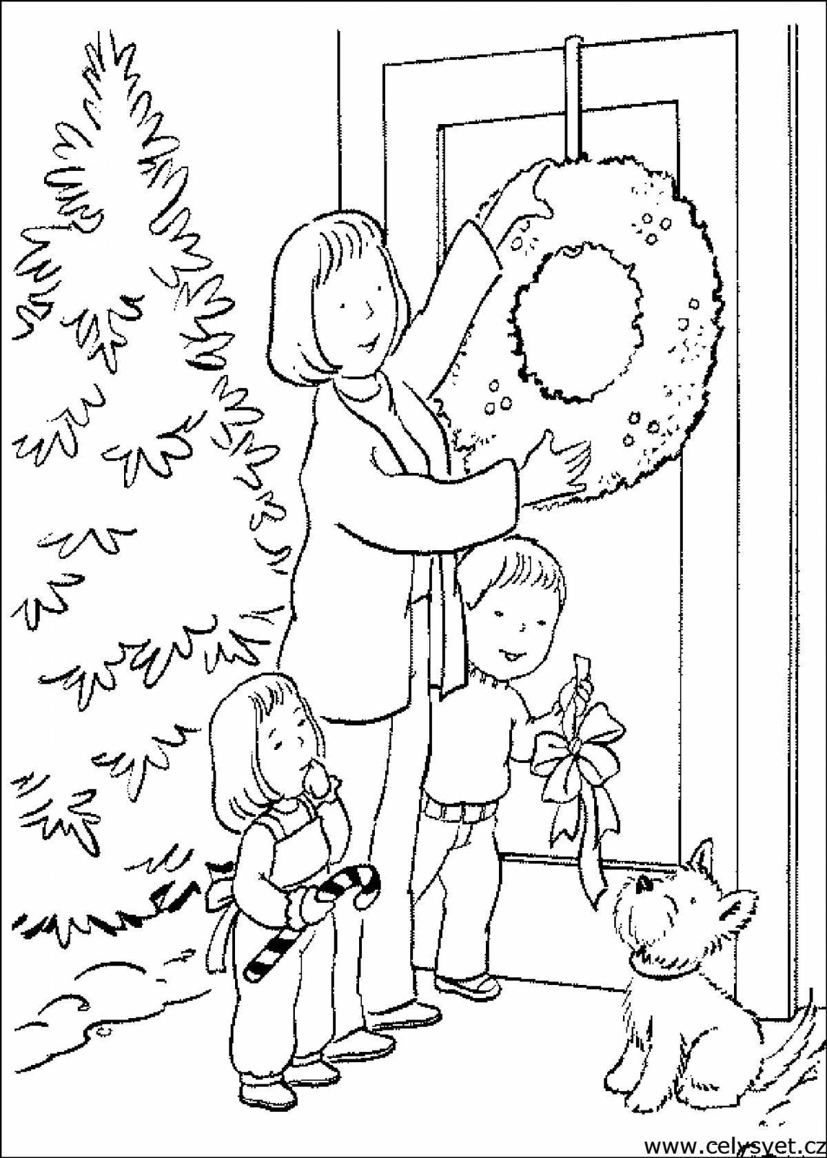 Whimsical Christmas story coloring book