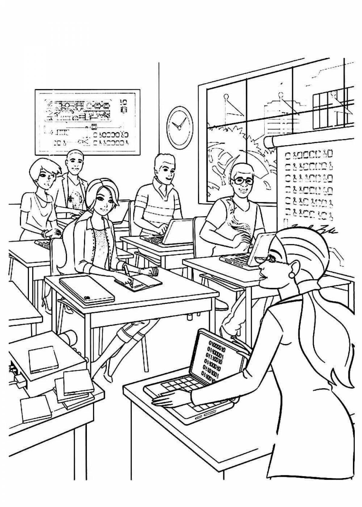 Color frenzy school life coloring page