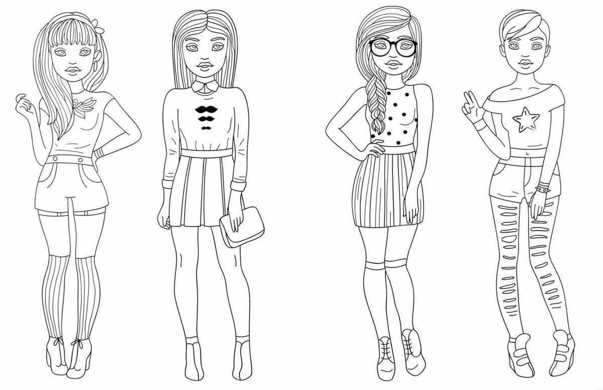 Coloring page stylish girls - radiant