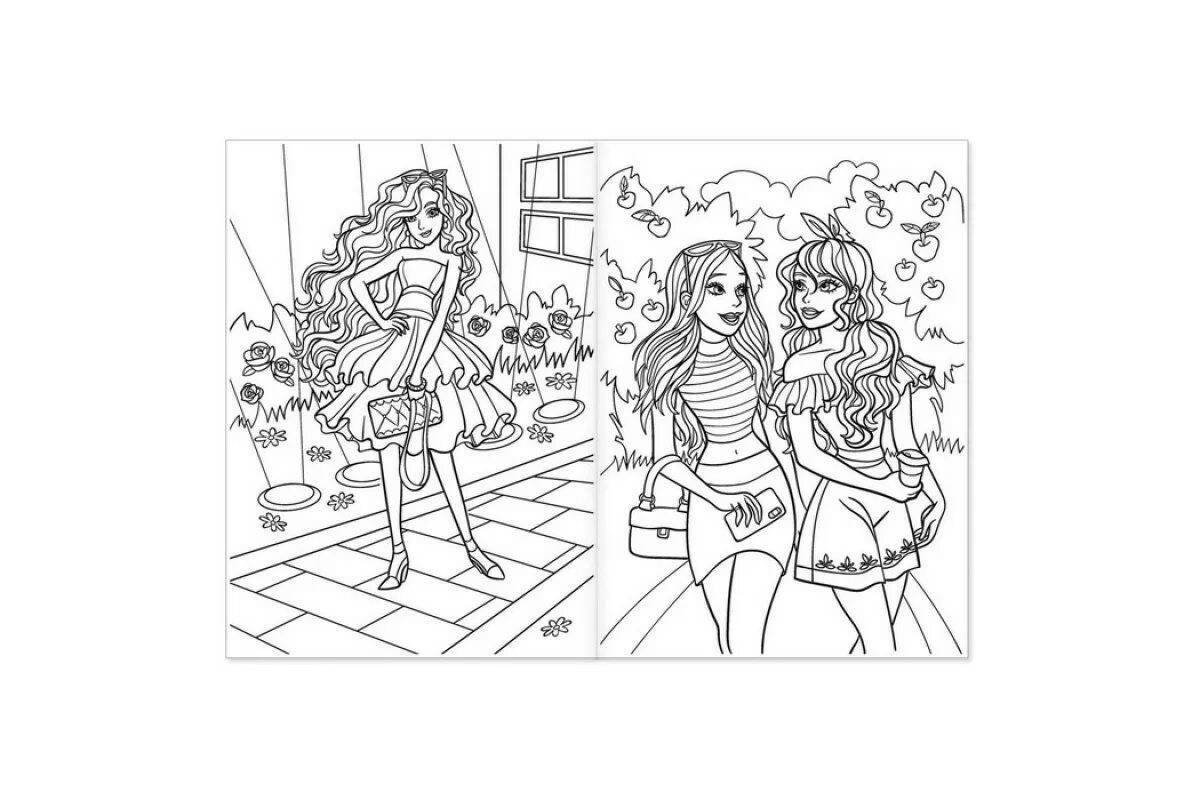 Coloring page stylish girls - exquisite