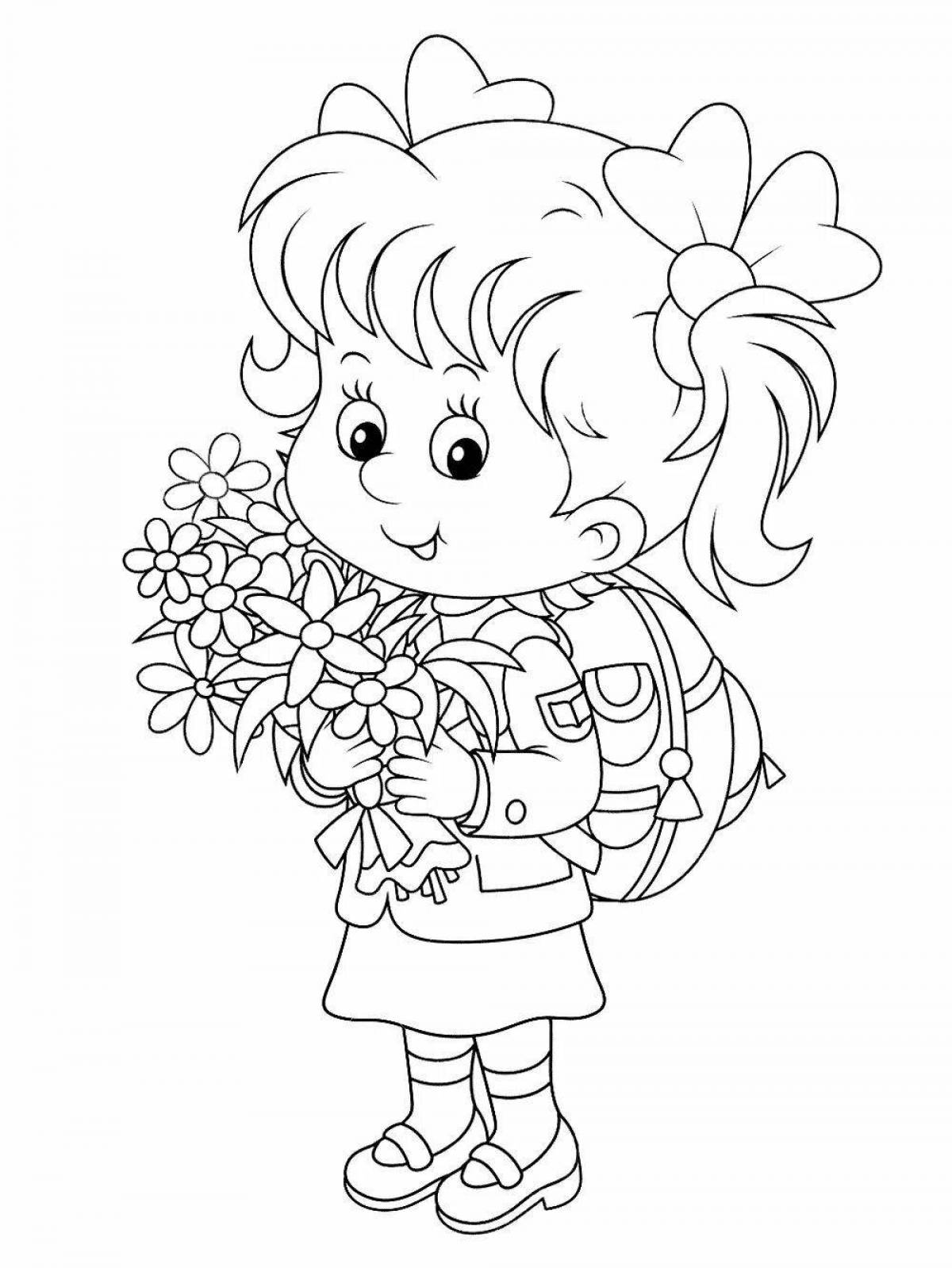 Coloring page cheerful schoolgirl