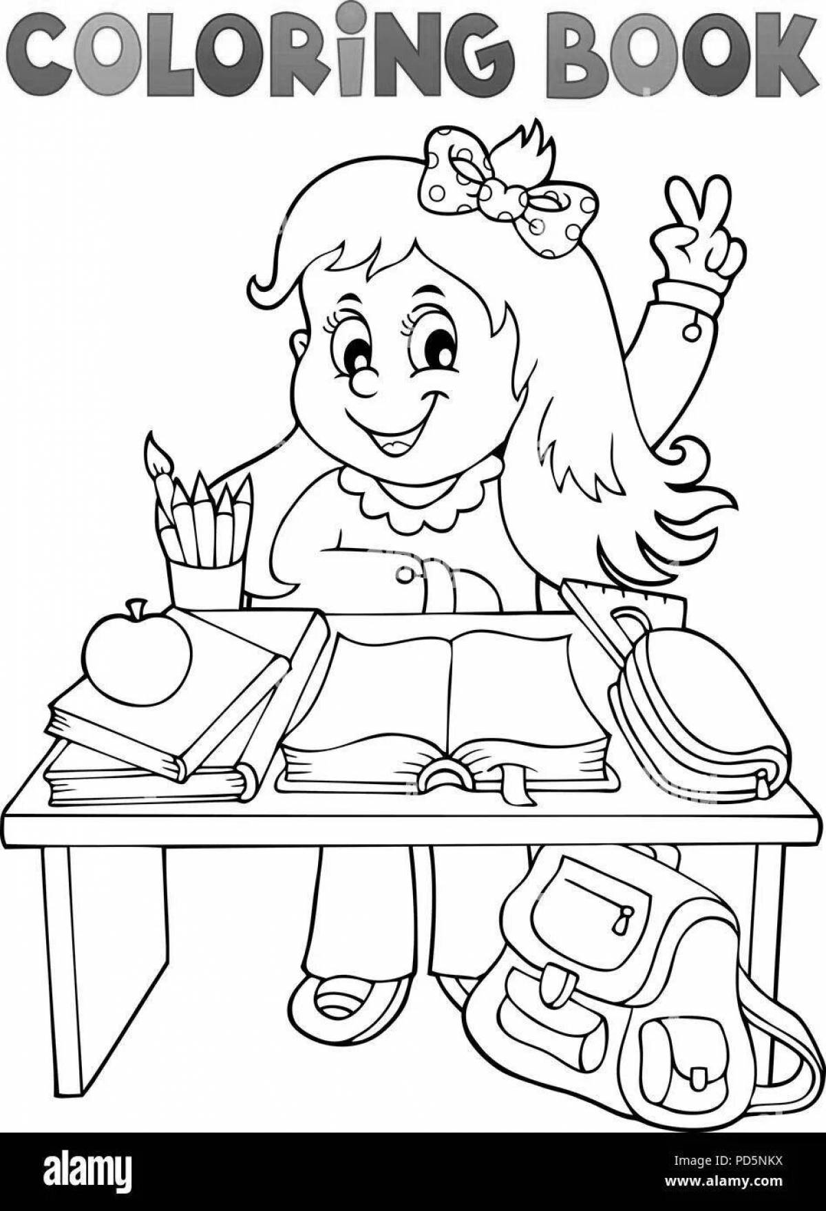 Coloring page happy schoolgirl