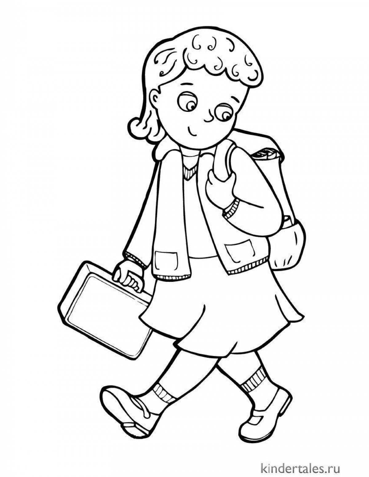 Coloring page playful schoolgirl