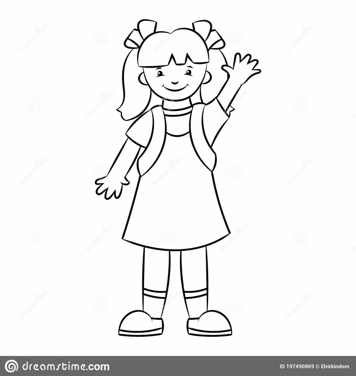 Happy schoolgirl coloring page