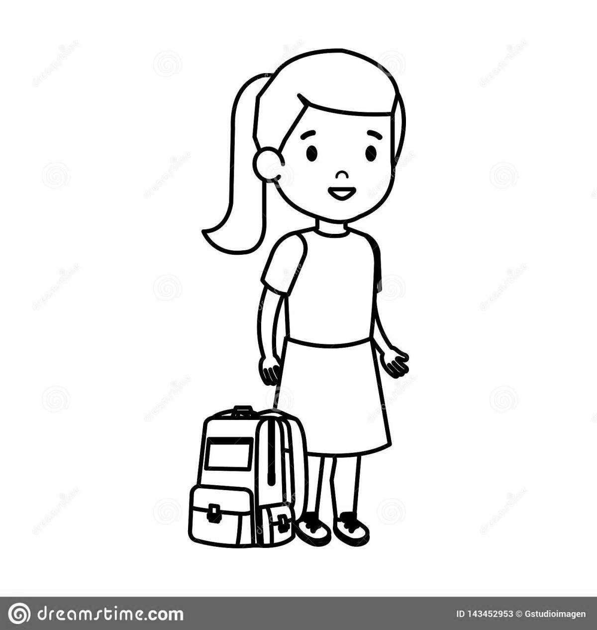 Coloring page of outgoing schoolgirl