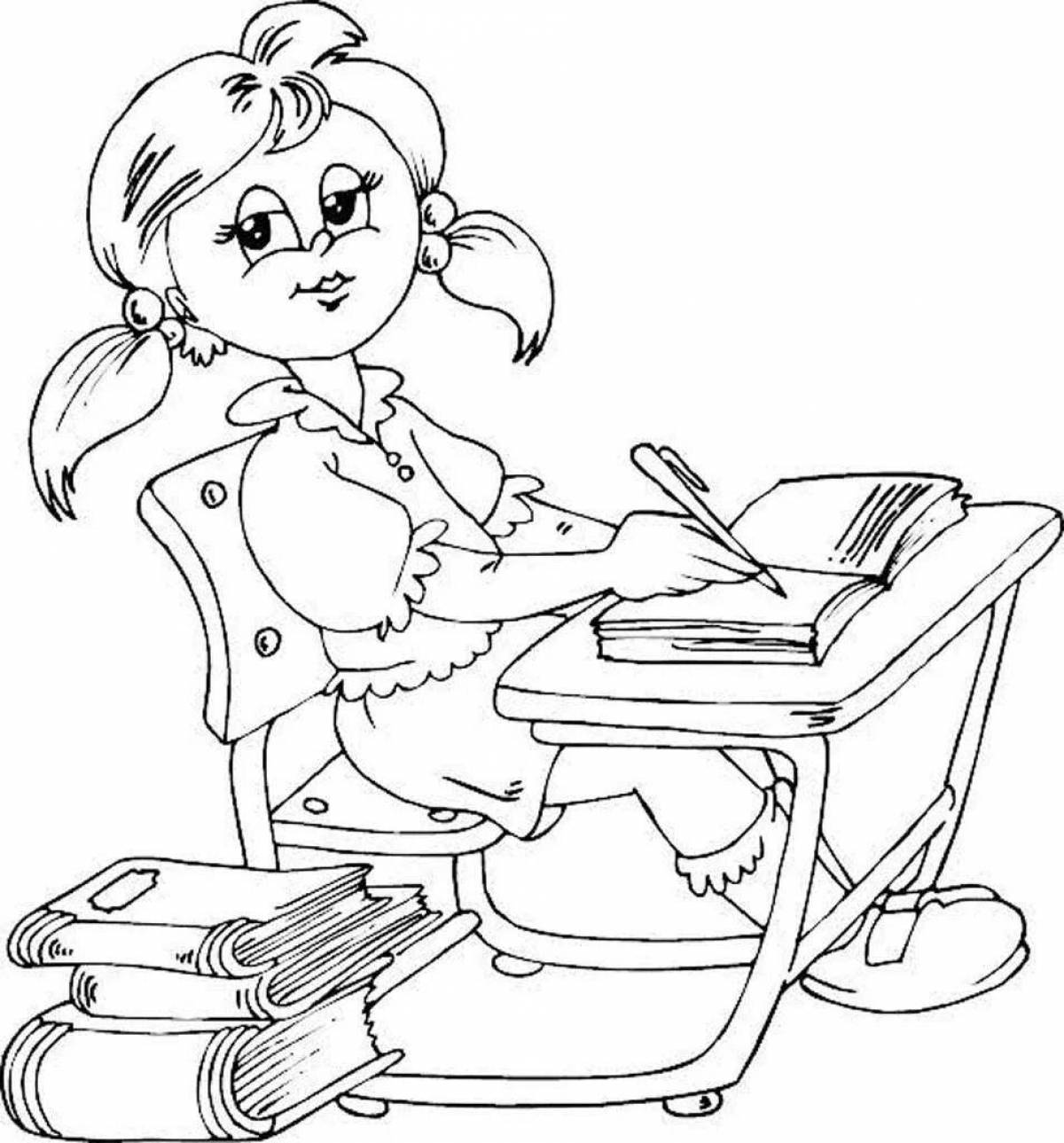 Cute schoolgirl coloring book
