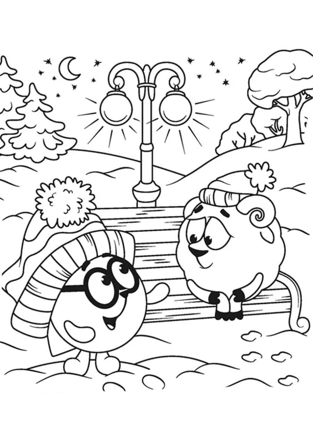 Coloring book luminous Smeshariki winter