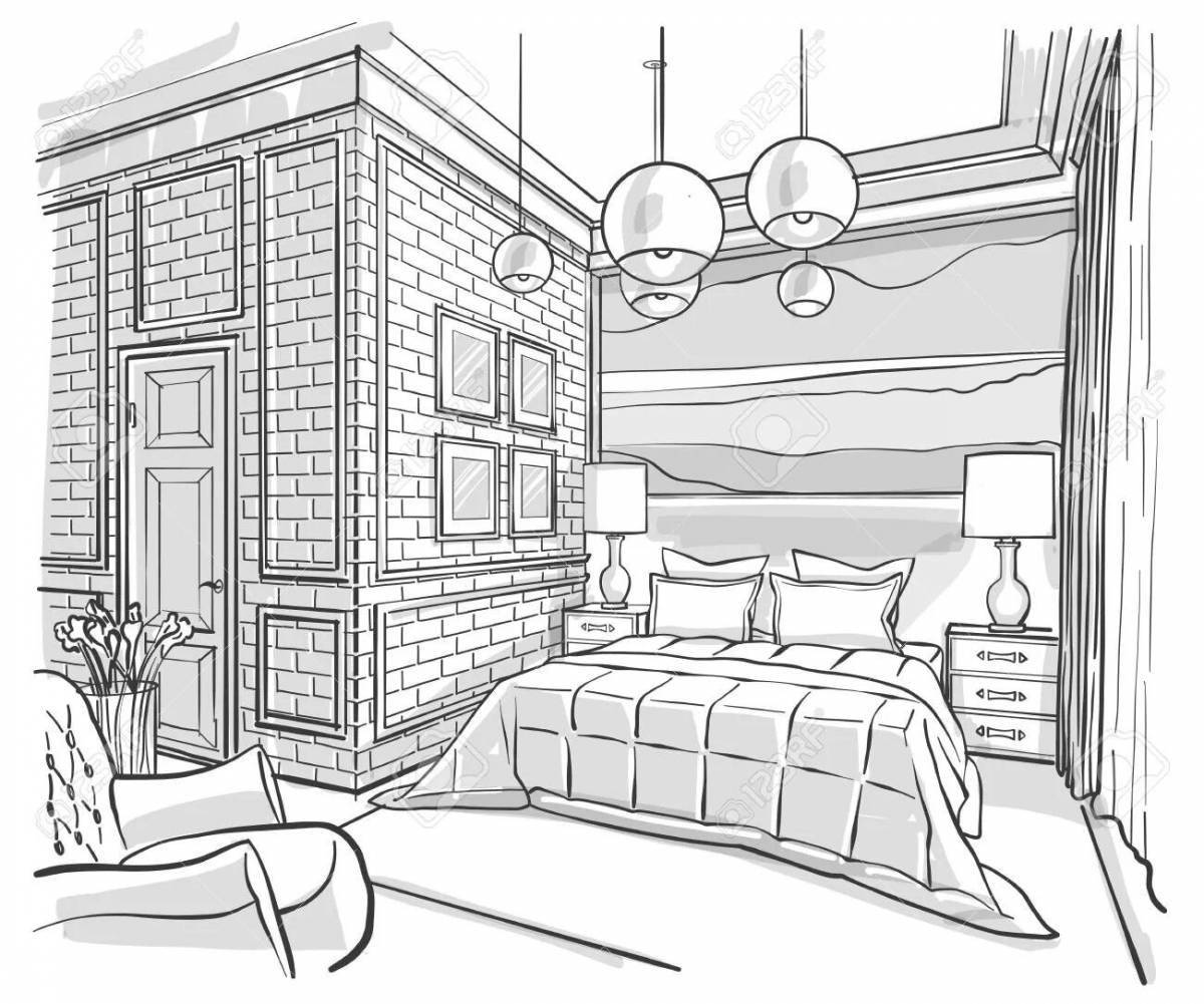 Colorful bedroom coloring page