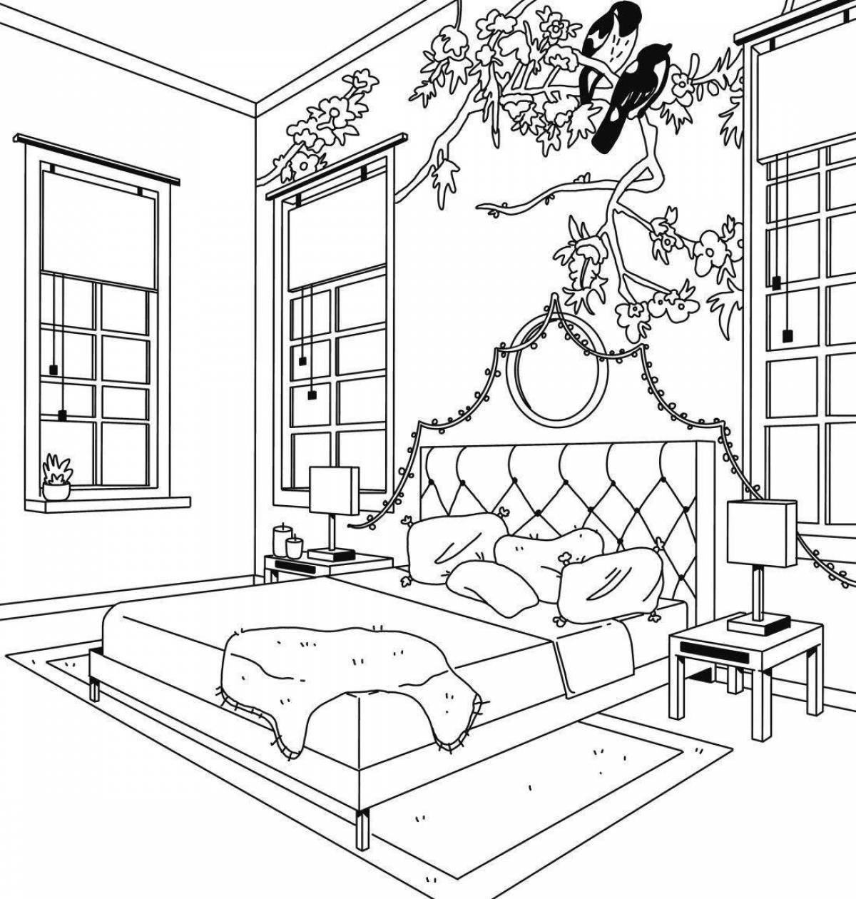 Восхитительная страница раскраски спальни