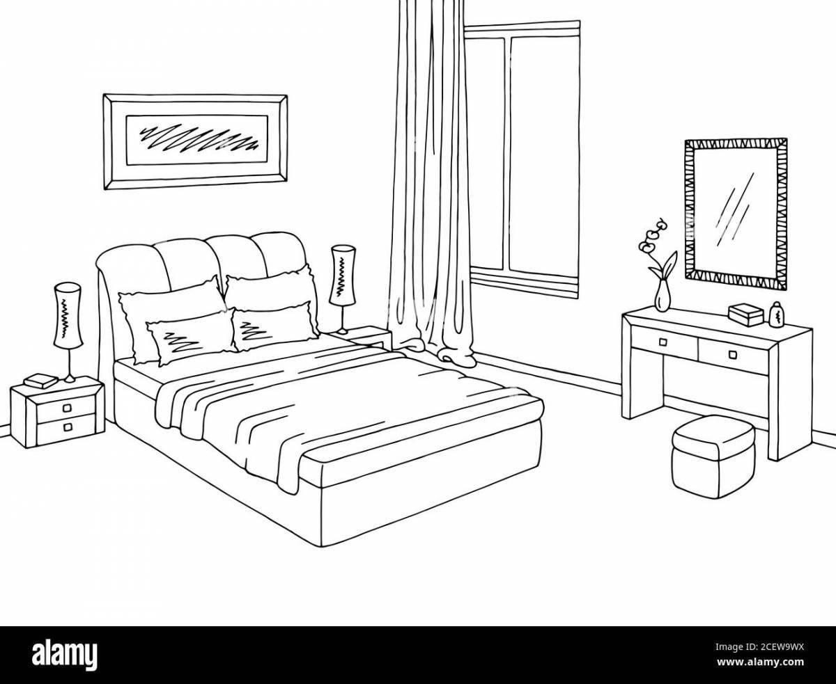 Adorable bedroom coloring page