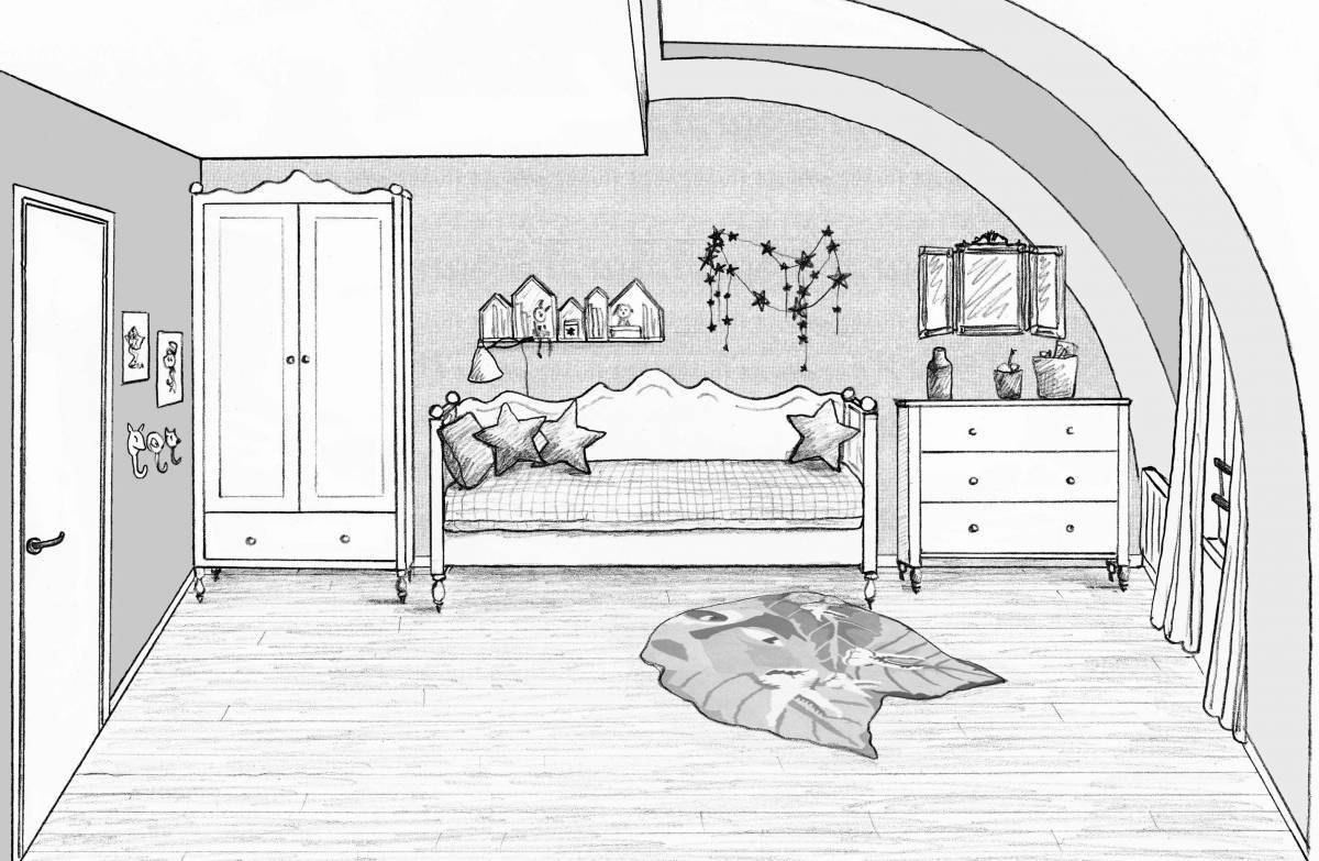 Amazing bedroom coloring page
