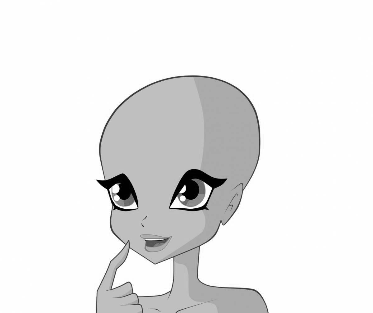 Coloring page energetic bald girl