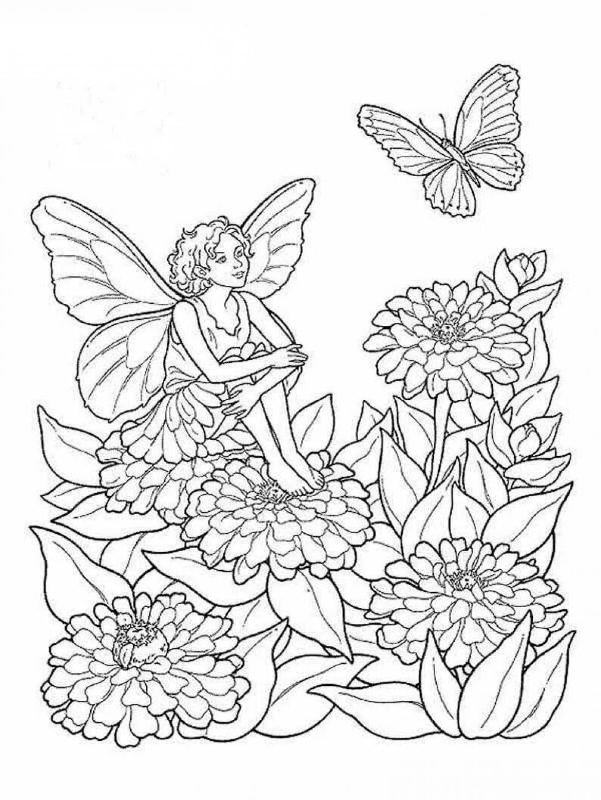 Beautiful flower fairy coloring book