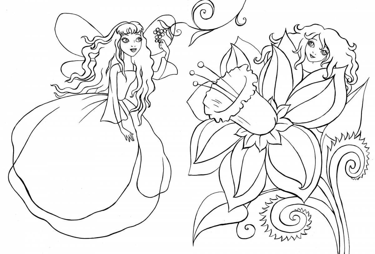 Elegant flower fairy coloring book