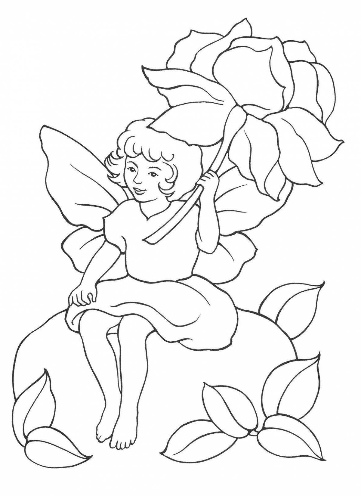 Fluttering flower fairies coloring page
