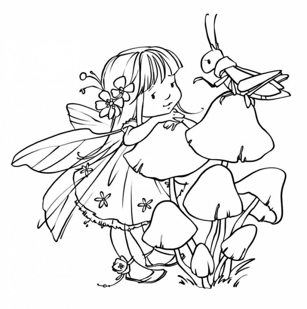 Sparkly flower fairy coloring pages