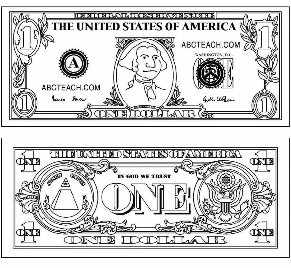 Фото Подробная раскраска банкноты денег